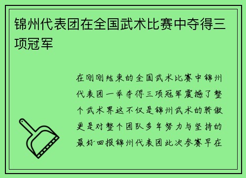锦州代表团在全国武术比赛中夺得三项冠军